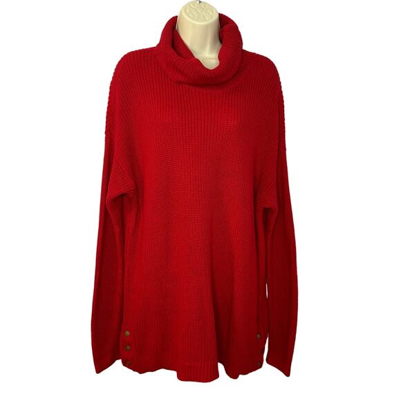 Lauran Ralph Lauren Tuttle Neck Tunic Sweater Cotton Relaxed Button Details XL - Picture 1 of 9
